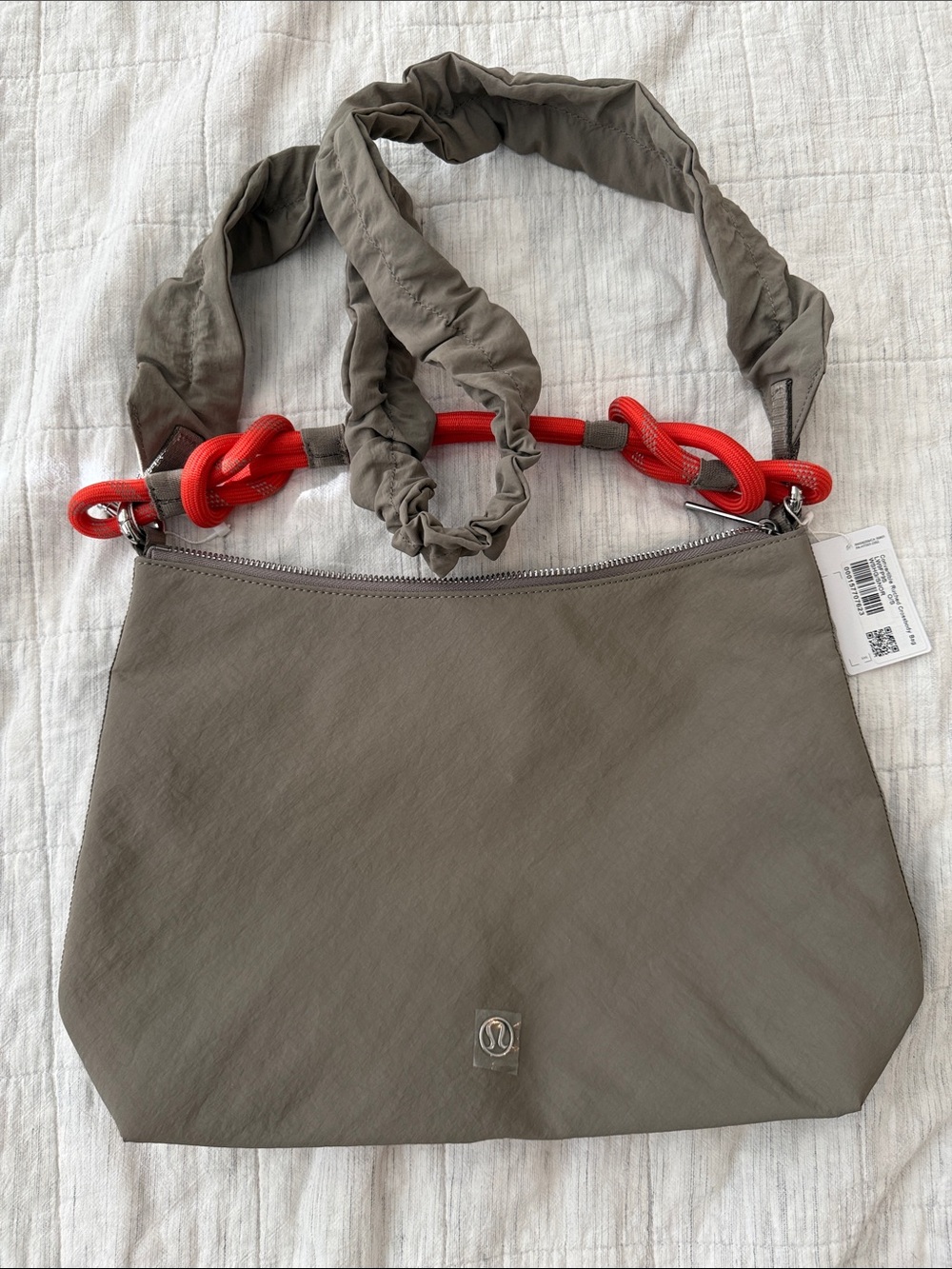 lululemon athletica Taupe Shoulder Bag with Red Accent Strap